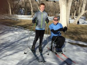 Kevin Hoyt and son Cameron cross country skiing