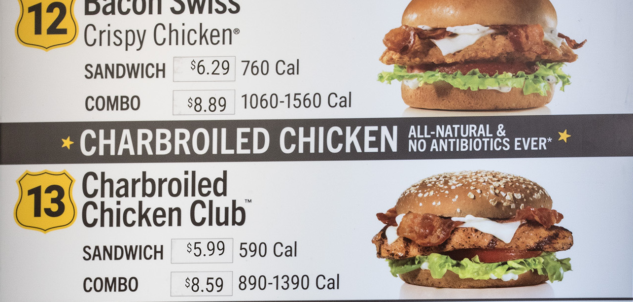 Fast food menu boards now include food item calorie counts