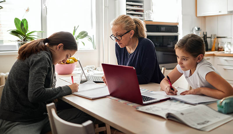 A family working on homework