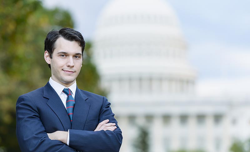 A lobbyist in front of the U.S. Capitol