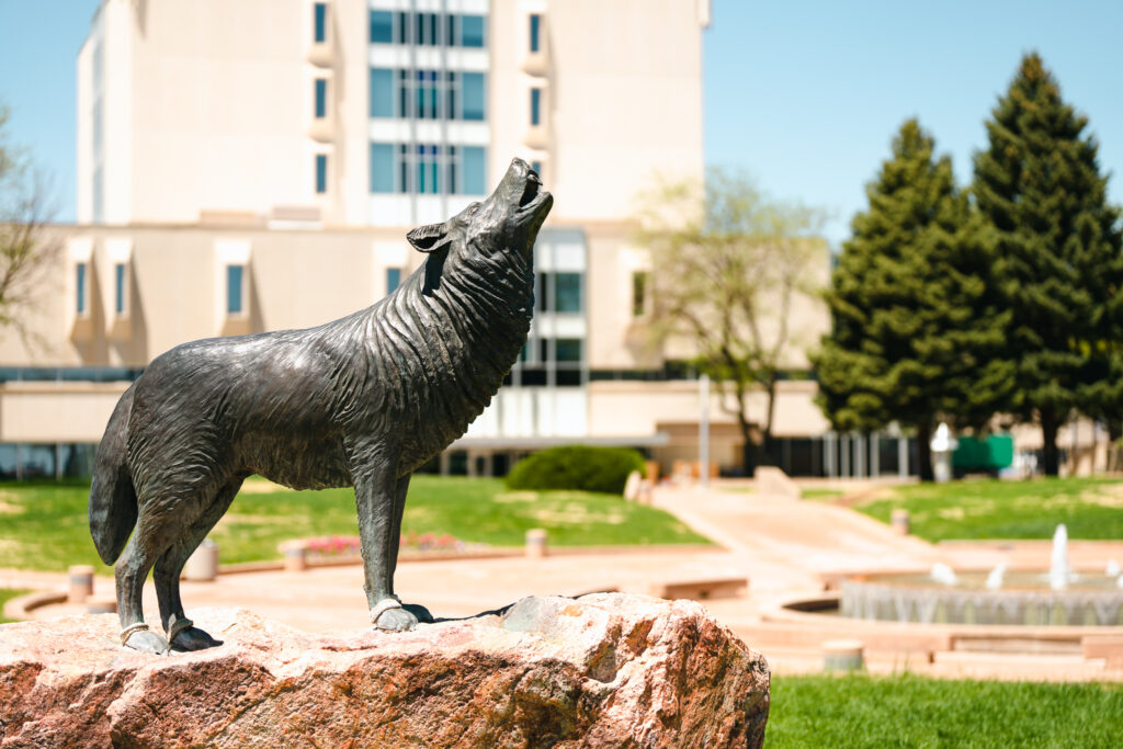 A ThunderWolf statue on CSU Pueblo's campus